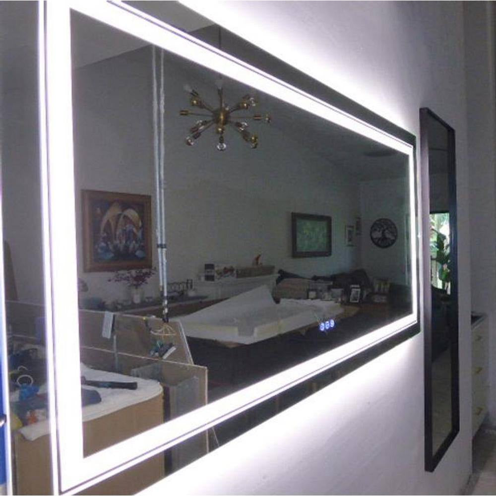 60 In. W X 30 In. H Large Rectangular Frameless Anti-Fog Dimmable Backlit & Front Light Wall LED Bathroom Vanity Mirror