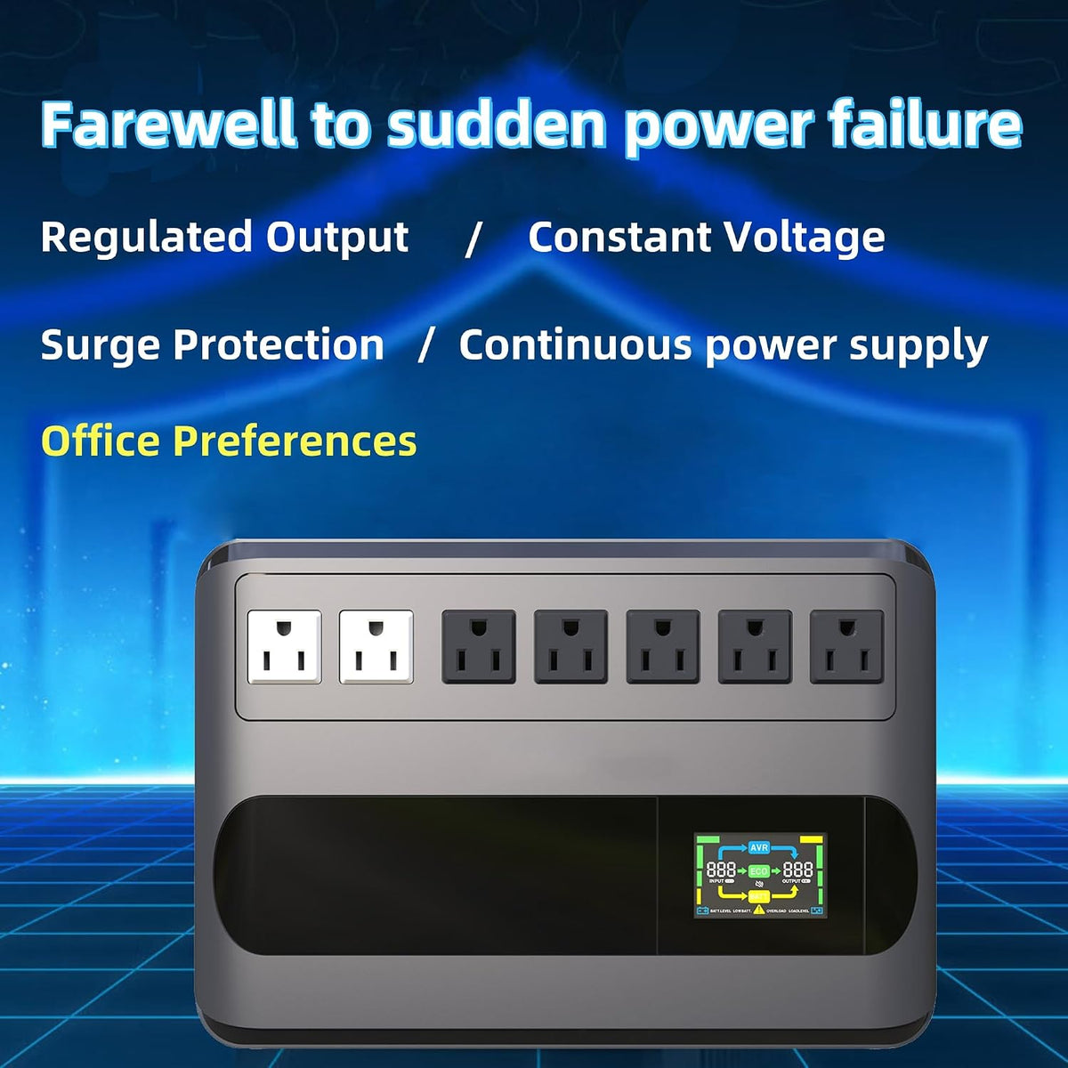 1000VA 500W Offline UPS LCD Battery Backup and Surge Protector for Computer
